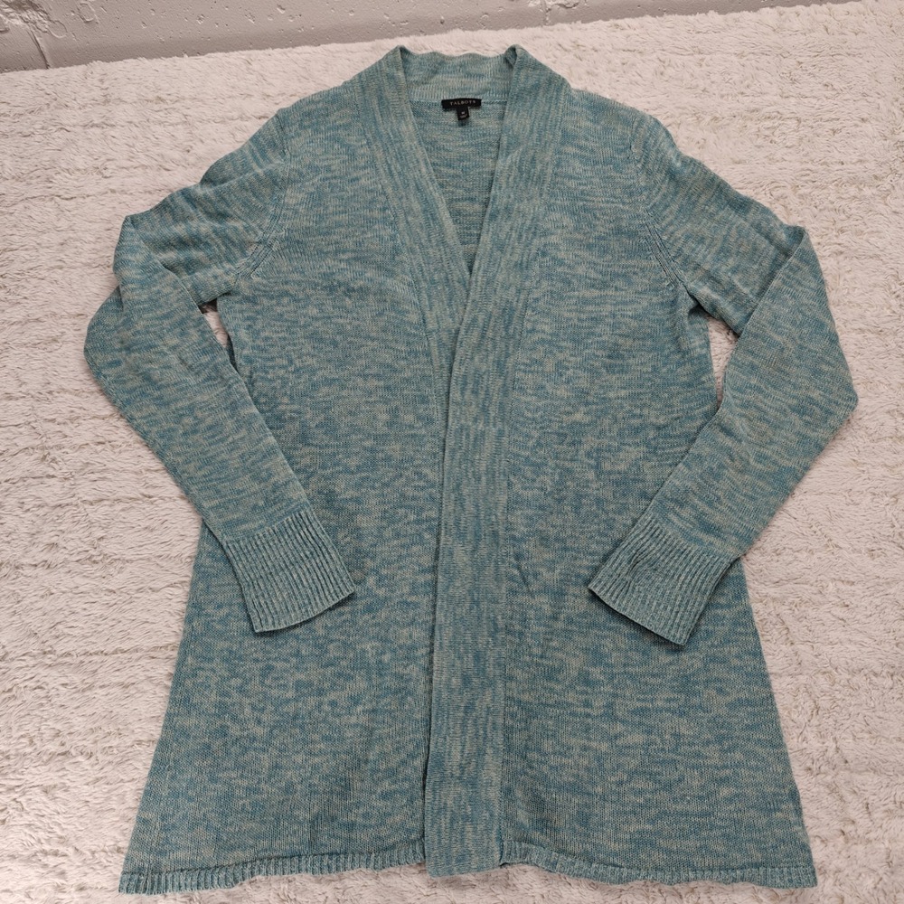 Talbots Cardigan‎ Sweater Womens M Linen Cotton Coastal Summer Resort Blue Merle